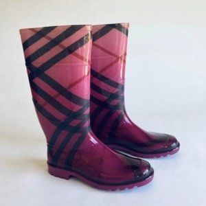 Burberry Pink Black Check Nova Rubber Rain Boots